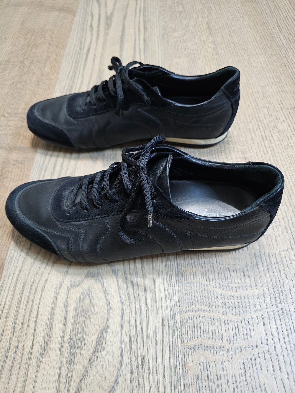 Salvatore Ferragamo Black Leather Lace-Up Sneakers GAT German Army Trainers